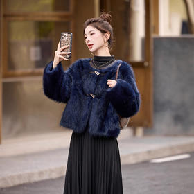 皮毛一体外套小个子洋气，显瘦皮草短款加厚毛毛上衣HR-5519