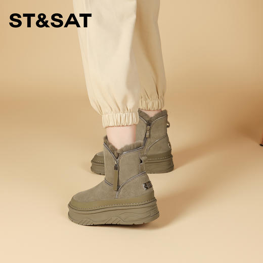 星期六时髦拉链加绒厚底防滑雪地靴SSC411A07P 商品图5