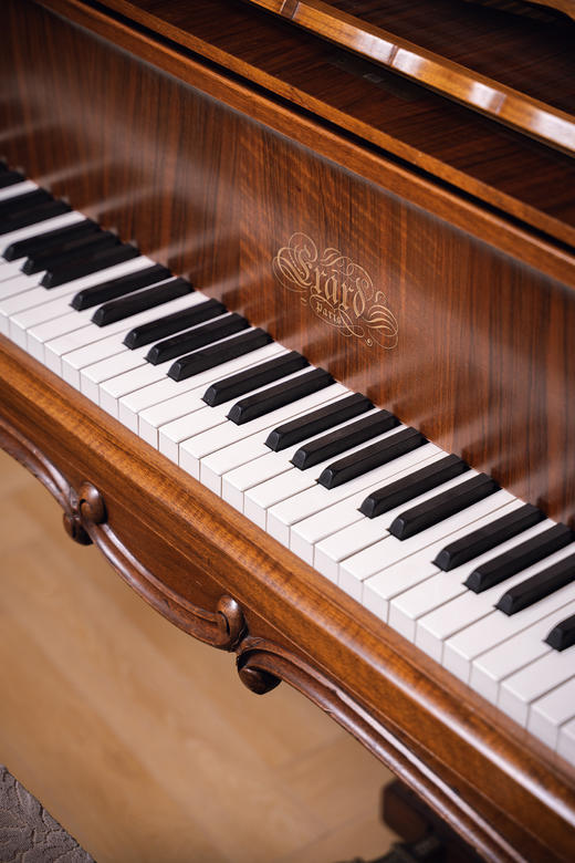 独角鹿西洋古董1900年代法国顶级乐坊Érard签名出品洛可可风格铜鎏金装饰古典卷叶纹胡桃木及檀木精雕三角钢琴 商品图8