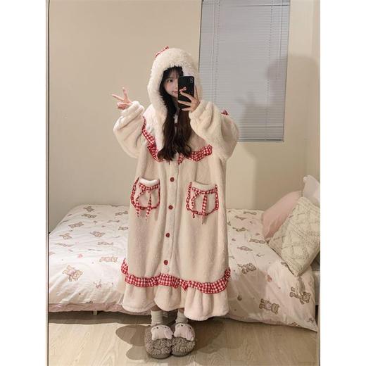 【GZ】无忧购珊瑚绒连帽睡袍绒加厚保暖长款外穿家居服（截单后3-5天发货) 商品图5