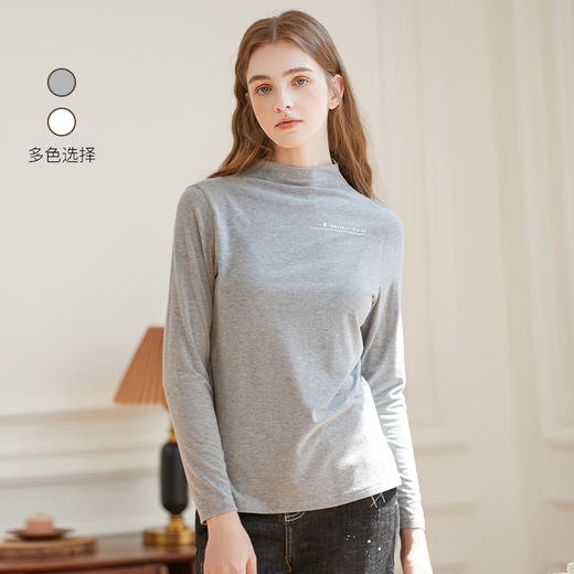 Famecoco范可儿长袖T恤印花半高领长袖打底衫上衣女F225BB004 商品图0