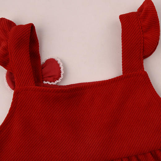 棉果果冬季新品新年款女童中国红喜庆节日氛围抽条针织背心裙M522702425774 商品图4