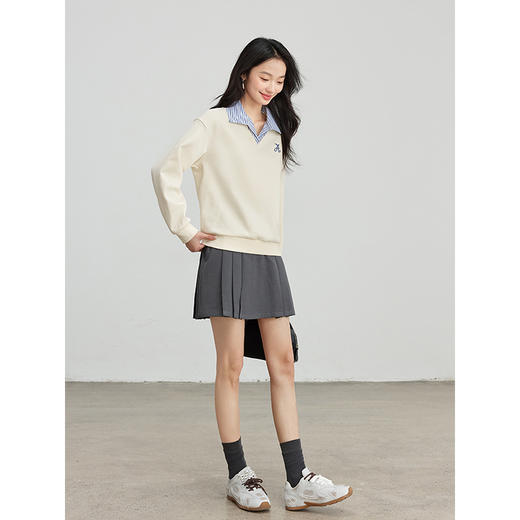 【年终特卖】熙世界时髦假两件衬衫领卫衣宽松套头长袖上衣 商品图4