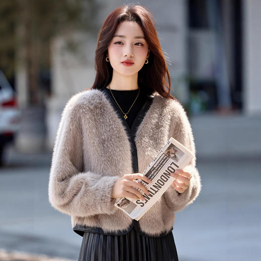 气质好看显瘦减龄时尚休闲范，加绒加厚皮毛一体外套HR-5520 商品图3