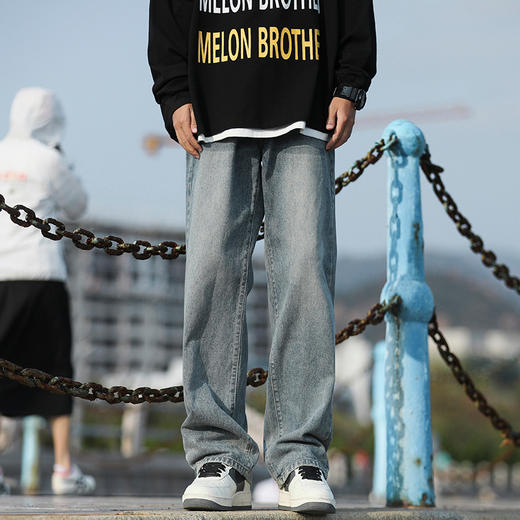 【男士加绒牛仔阔腿裤】防风保暖抗寒  弹力裤腰 前侧插斜口袋+后侧口袋 直筒裤脚 不加绒款/加绒款 商品图1