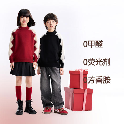 【含羊毛/暖暖毛衣】男女童中领长袖针织衫冬季新款安奈儿童装EM544632 商品图2