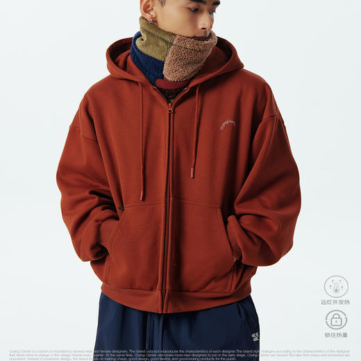 CryingCenter远红外自发热基础款拉链连帽加绒卫衣男女款哭喊中心 商品图1
