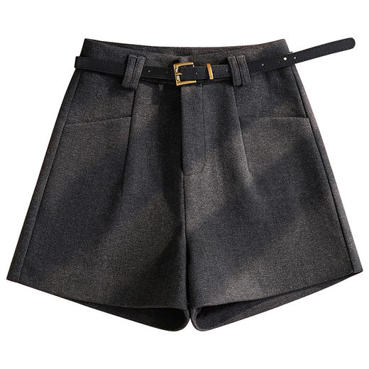 丁摩 高腰灰色毛呢五分短裤阔腿裤8029 商品图4