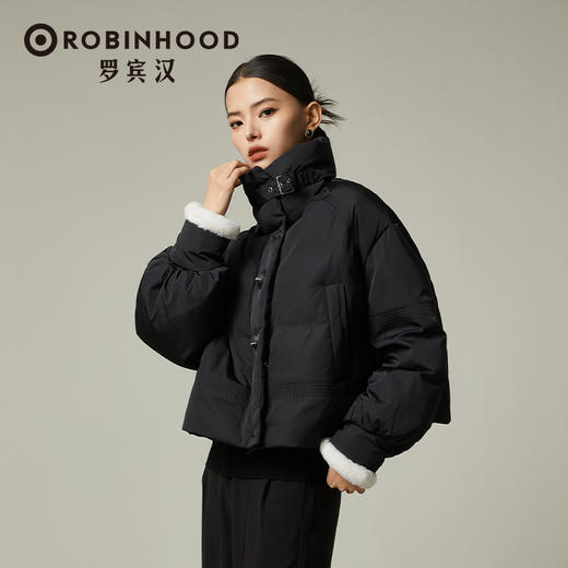 【设计师专柜】罗宾汉轻奢高级感黑色羽绒服立领A字版宽松外套-R238Y5949★ 商品图0