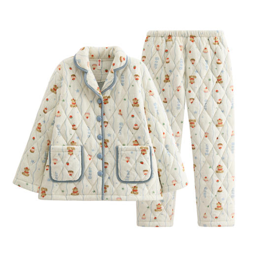 芬腾新款女士睡衣冬季长袖长裤三层夹棉珊瑚绒加厚保暖家居服套装 商品图4