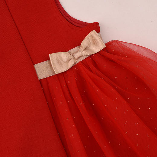 棉果果冬季新品新年款女童中国红喜庆节日氛围空气层网纱背心裙M522702425772 商品图3