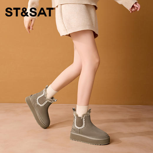 星期六复古刺绣厚底加绒雪地靴SSC4118R46 商品图1