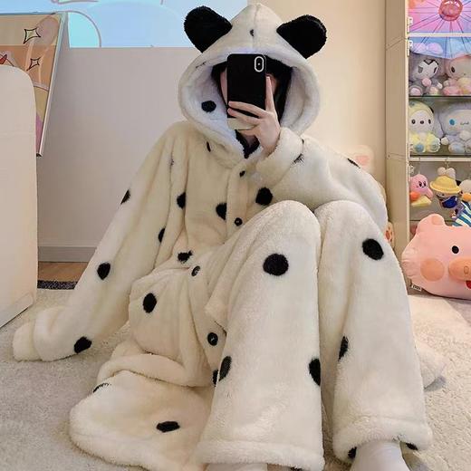 【GZ】无忧购圆点小耳朵珊瑚绒睡袍裤子套装家居服888（截单后3-5天发货) 商品图3