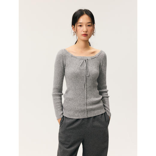 HeyDress一字领抽绳打底毛衣 商品图4