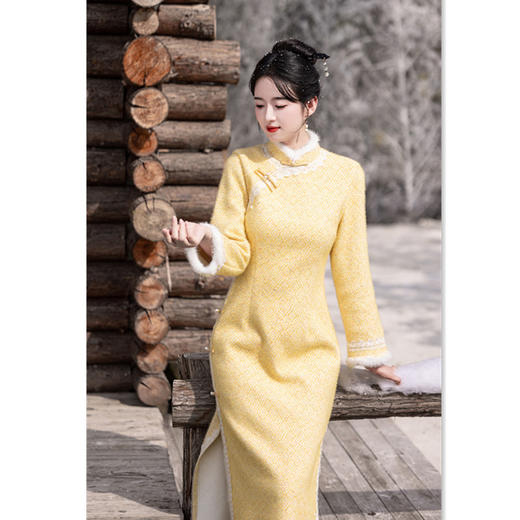 SKY 211120复古中国风长款加绒改良新中式日常旗袍 商品图0