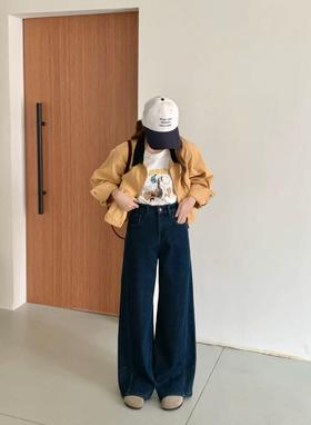 900g立体裁剪加绒加厚四面弹阔腿牛仔裤