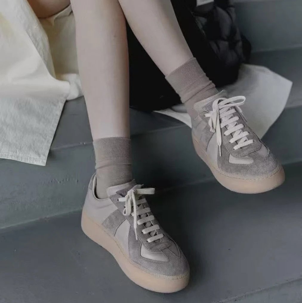 重磅老渠道   MM6厚底德训   5cm增高  麂皮拼接运动鞋   厚底休闲鞋  脚感巨好