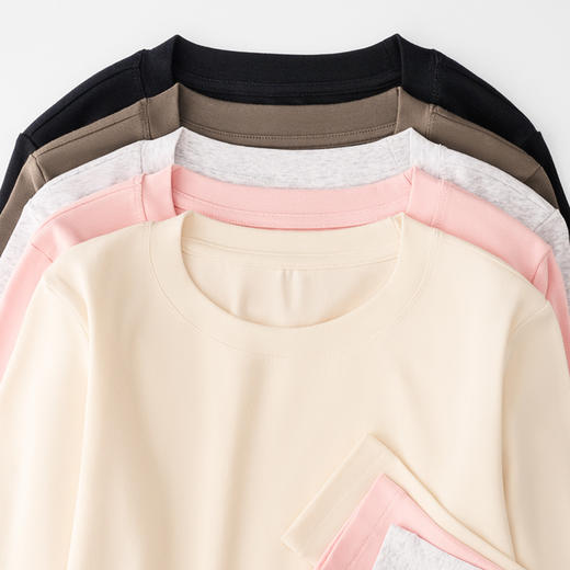 【59元2件】秋季女款230g氨纶棉正肩长袖t恤 修身显瘦圆领上衣 商品图2