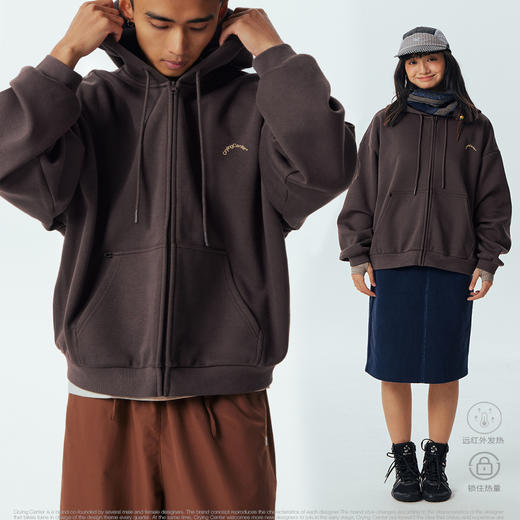 CryingCenter远红外自发热基础款拉链连帽加绒卫衣男女款哭喊中心 商品图2