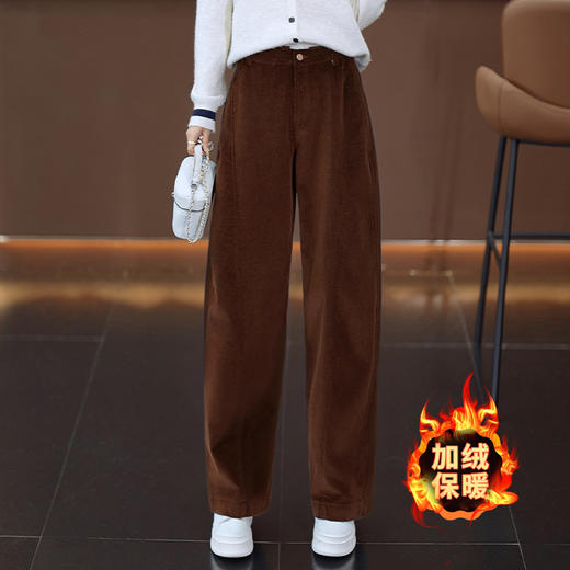 YM 6625-75灯芯绒加绒保暖阔腿休闲裤气质优雅高腰显瘦镰刀裤 商品图3