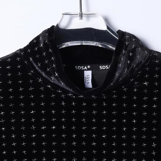 T4956SDSA男士秋冬新款痞帅男装潮牌绒面洒金十字半高领长袖T恤百搭 商品图2