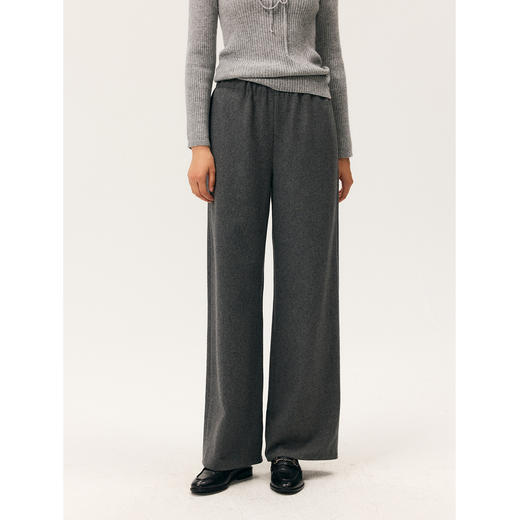 HeyDress羊毛混纺松紧腰毛呢直腿裤 商品图2