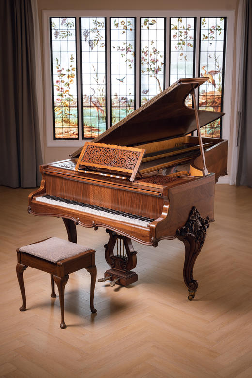 独角鹿西洋古董1900年代法国顶级乐坊Érard签名出品洛可可风格铜鎏金装饰古典卷叶纹胡桃木及檀木精雕三角钢琴 商品图0