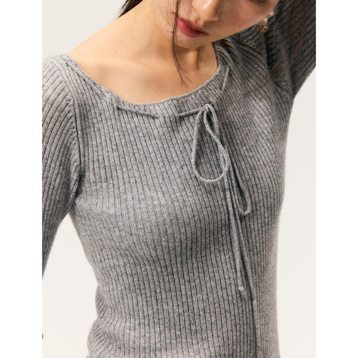 HeyDress一字领抽绳打底毛衣 商品图1