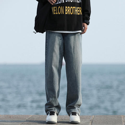 【男士加绒牛仔阔腿裤】防风保暖抗寒  弹力裤腰 前侧插斜口袋+后侧口袋 直筒裤脚 不加绒款/加绒款 商品图0