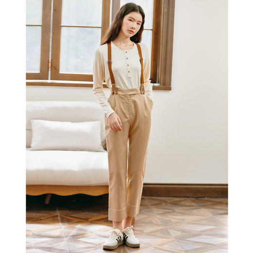 Famecoco范可儿品牌全棉背带裤女士秋季直筒显瘦纯色休闲裤长裤D221GA300 商品图1