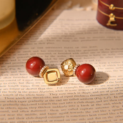 雀说 优雅名媛气质原石红豆耳钉轻奢高级感耳环10403 商品图2