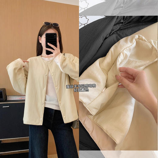 蚕丝羊毛棉服！2025羽感暗格轻盈蓄热保暖棉袄新型科技棉外套！ 商品图2
