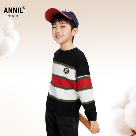 【活力撞色条纹毛衣】男童圆领针织衫冬季新款安奈儿童装EB544587 商品图1
