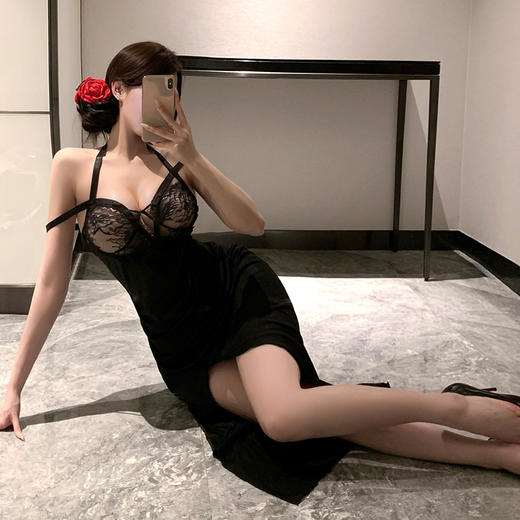 霏慕轻熟御姐风挂脖吊带长裙6521 商品图4