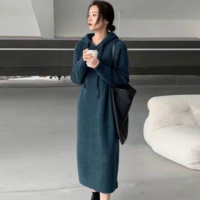 【YW】无忧购【甄选】连帽秋冬宽松慵懒风显瘦中长款过膝盖针织裙1414（截单后7天发货） 商品图7