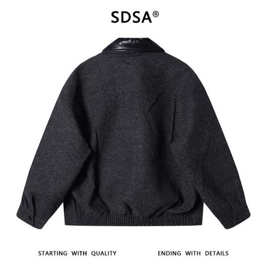 26176SDSA男士秋冬新款痞帅男装美式简约拼皮翻领设计夹克外套复古百搭 商品图4