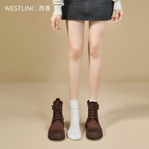 西遇增高马丁靴女新款秋冬复古英伦风机车靴子厚底系带短靴V2257283 商品图2