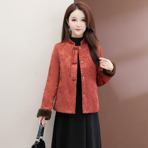 QYM 7258038-Y时尚棉衣印花国风复古盘扣棉服外套 商品图1