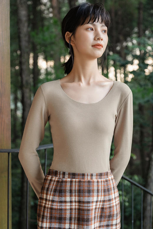 靴下物德绒保暖内衣女无痕大圆领秋衣秋裤女双面磨绒蓄热打底 商品图5