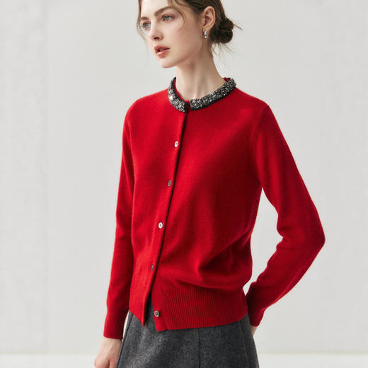 丁摩 轻奢蓬松钉珠山羊绒针织开衫R25109 商品图2