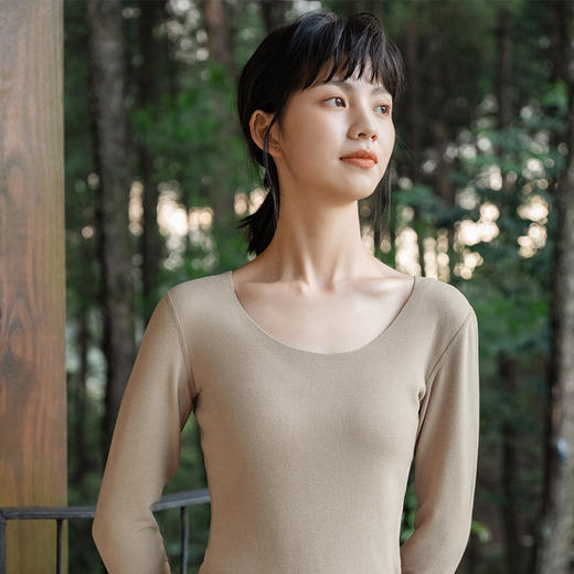 靴下物德绒保暖内衣女无痕大圆领秋衣秋裤女双面磨绒蓄热打底 商品图0