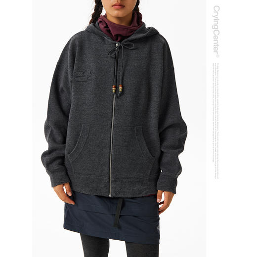 CryingCenter钢印logo连帽开衫针织毛衣外套秋冬复古叠穿男女款 商品图1