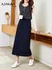 【桑蚕骆驼绒】阿菁娜秋季新款桑蚕骆驼绒半身裙后松紧腰微A版型侧插兜设计F30D213010 商品缩略图0