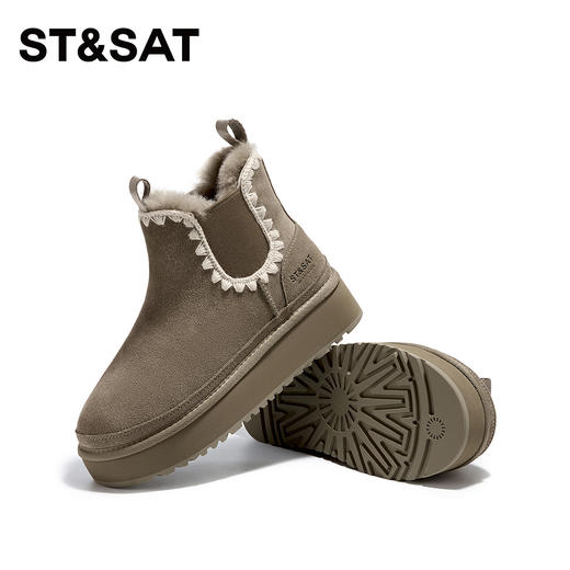星期六复古刺绣厚底加绒雪地靴SSC4118R46 商品图3