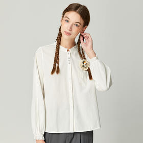 Famecoco范可儿优雅花边长袖白衬衫天丝仙女上衣超仙F225BH009