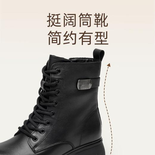 信诺真皮妈妈靴女英伦风马丁靴复古短靴2025冬季新款加绒保暖皮鞋5M317-18D 商品图3