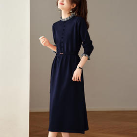 CC 8945木耳边连衣裙气质显瘦收腰毛衣裙