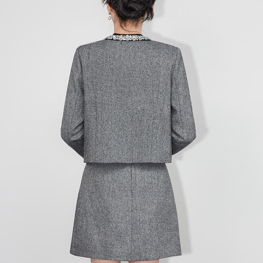 「高货wl」全新升级【铂金会员441/天猫599/差价158】(99725)洛诗琳2025秋冬格雷系重工亮片镶钻外套A字半身裙两件套 商品图1