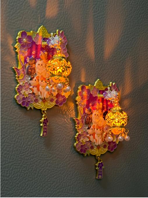 糗糗庄园-新中式古风发光花灯冰箱贴90*71mm 商品图2