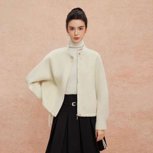 QH905斯尔丽25新款含山羊绒宽松版时尚减龄经典小立领双面呢羊毛大衣 商品图6